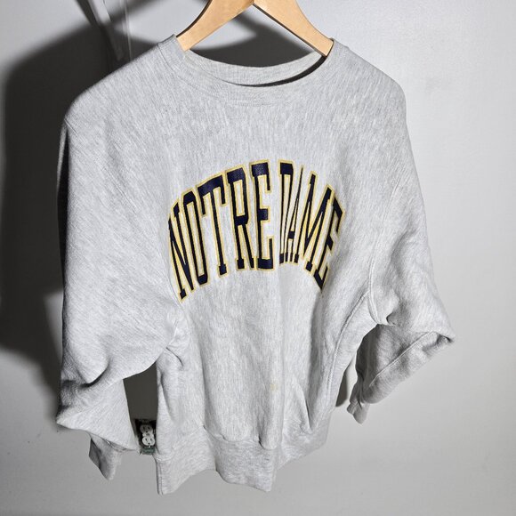 Vintage ND Champion Notre Dame Grey Crewneck Sweatshirt Large - Picture 2 of 11